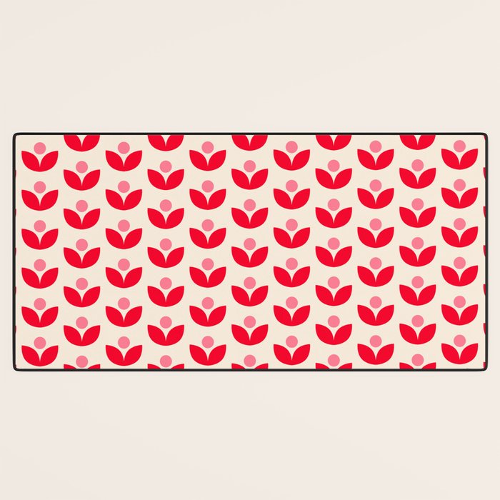 Scandi Folk Tulip Pattern in Pink and Red Desk Mat Gallery Image 3
