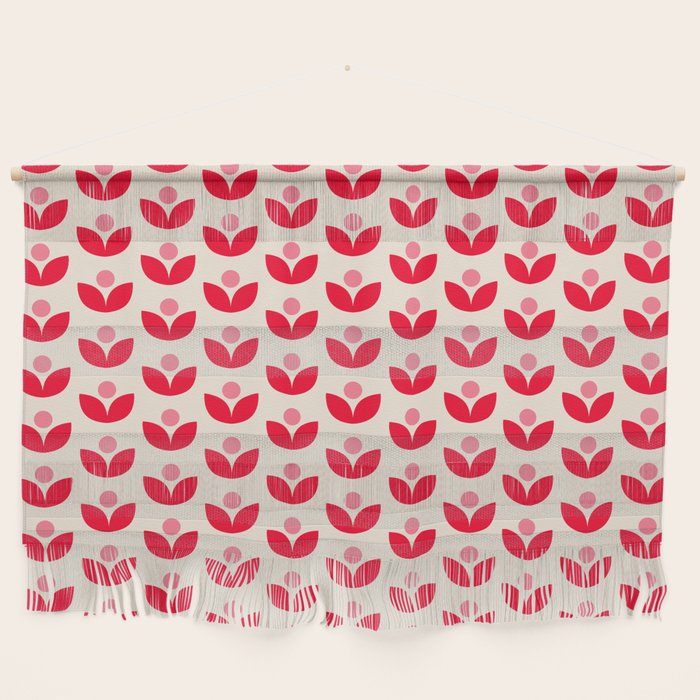 Scandi Folk Tulip Pattern in Pink and Red Wall Hanging Gallery Image 1