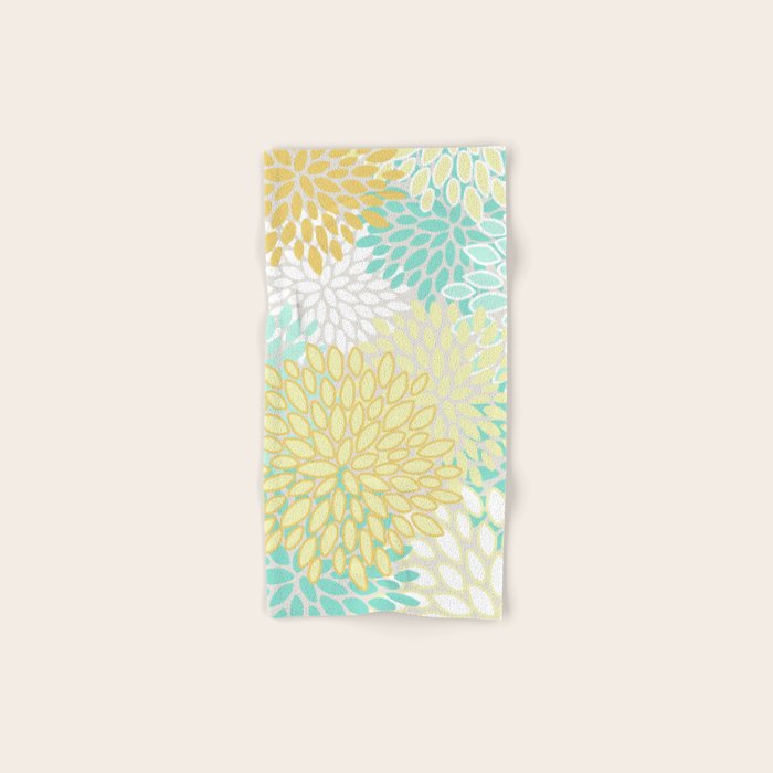 Floral Prints, Mint Green and Yellow, Modern Print Art Towels Gallery Image 1