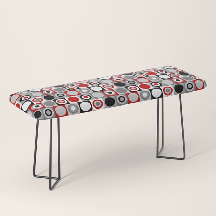 Mid Century Modern Geometric Square and Circle Pattern // Red, Gray, Black and White Bench Gallery Image 1