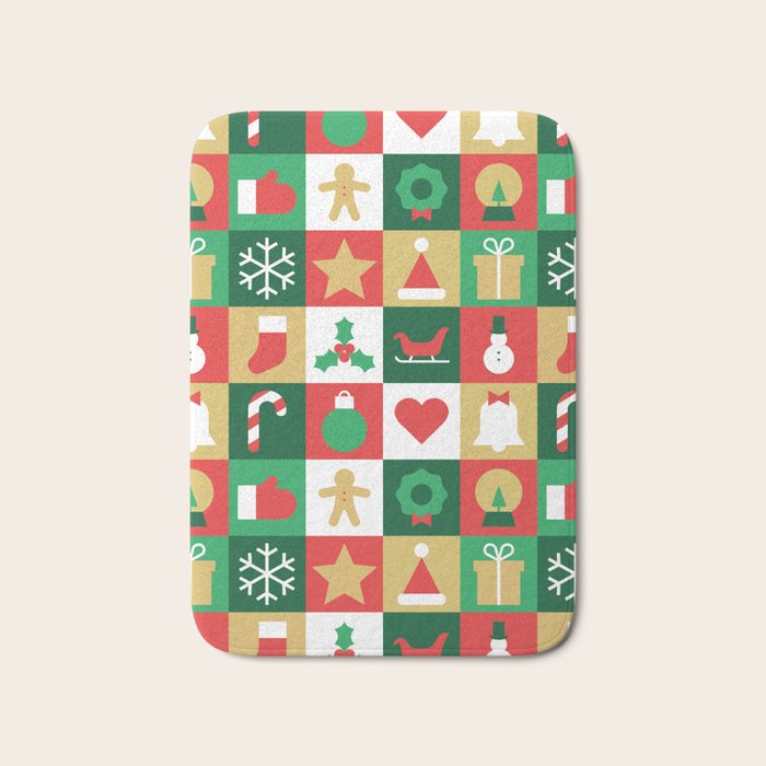 Christmas geometric patchwork mosaic pattern Bath Mat Gallery Image 1