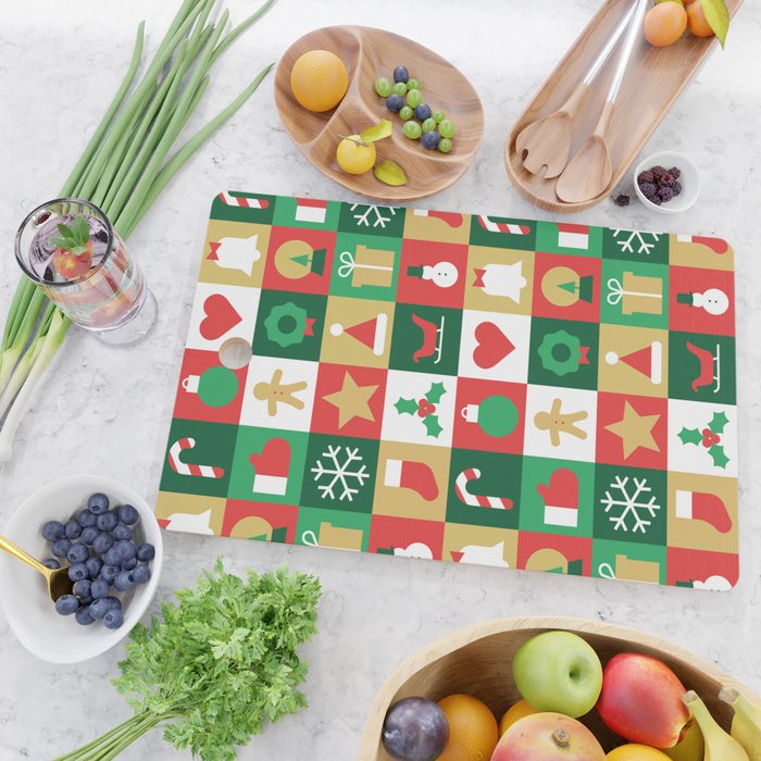Christmas geometric patchwork mosaic pattern Cutting Board Gallery Image 2