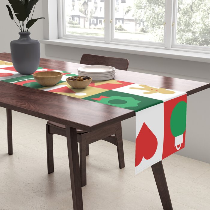 Christmas geometric patchwork mosaic pattern Table Runner Gallery Image 2