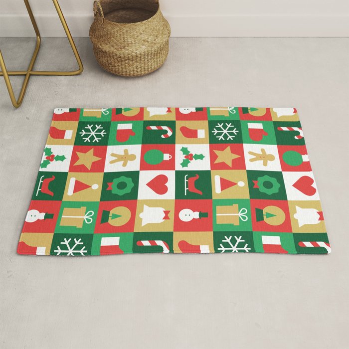 Christmas geometric patchwork mosaic pattern Rug Gallery Image 1