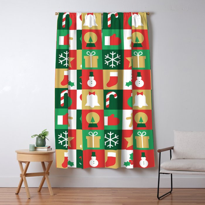 Christmas geometric patchwork mosaic pattern Window Curtain Gallery Image 5