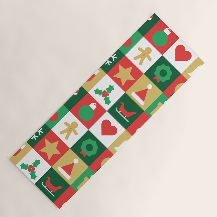 Christmas geometric patchwork mosaic pattern Yoga Mat Gallery Image 1