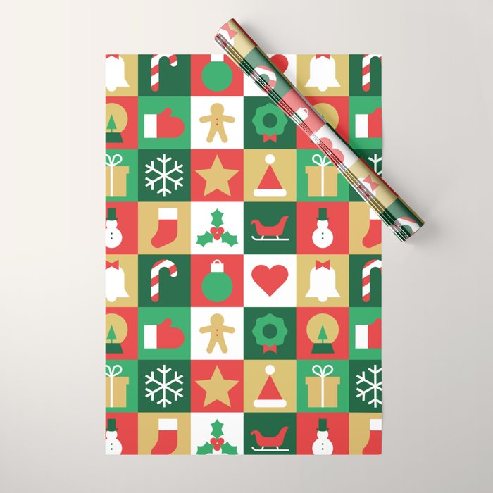 Christmas geometric patchwork mosaic pattern Wrapping Paper Gallery Image 1