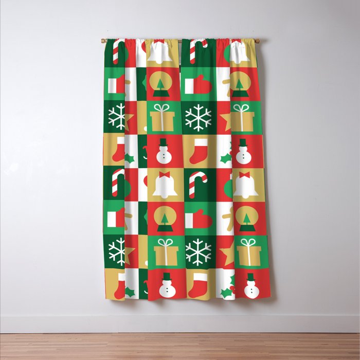Christmas geometric patchwork mosaic pattern Window Curtain Gallery Image 3