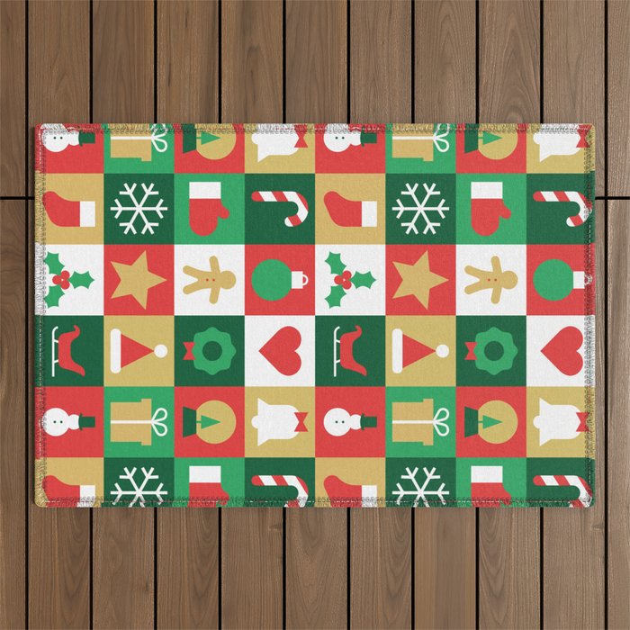 Christmas geometric patchwork mosaic pattern Outdoor Rug Gallery Image 1