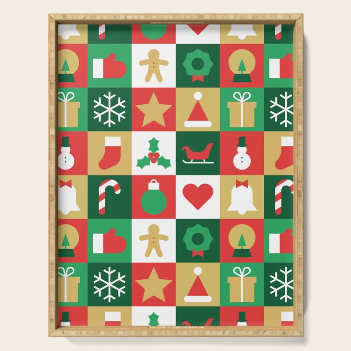 Christmas geometric patchwork mosaic pattern Serving Tray Gallery Image 1