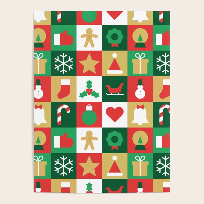 Christmas geometric patchwork mosaic pattern Poster Gallery Image 1