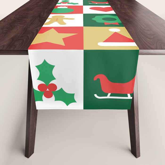 Christmas geometric patchwork mosaic pattern Table Runner Gallery Image 1