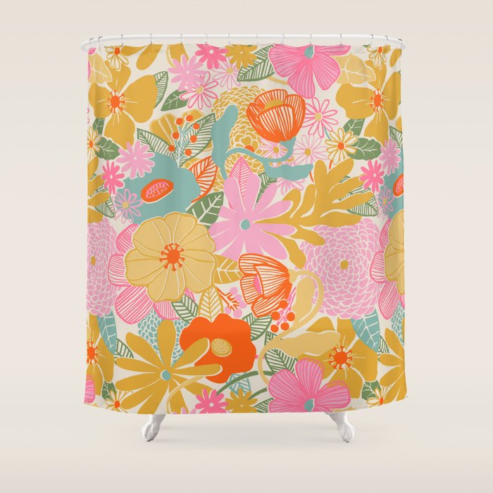 60's Retro Floral Shower Curtain Gallery Image 1