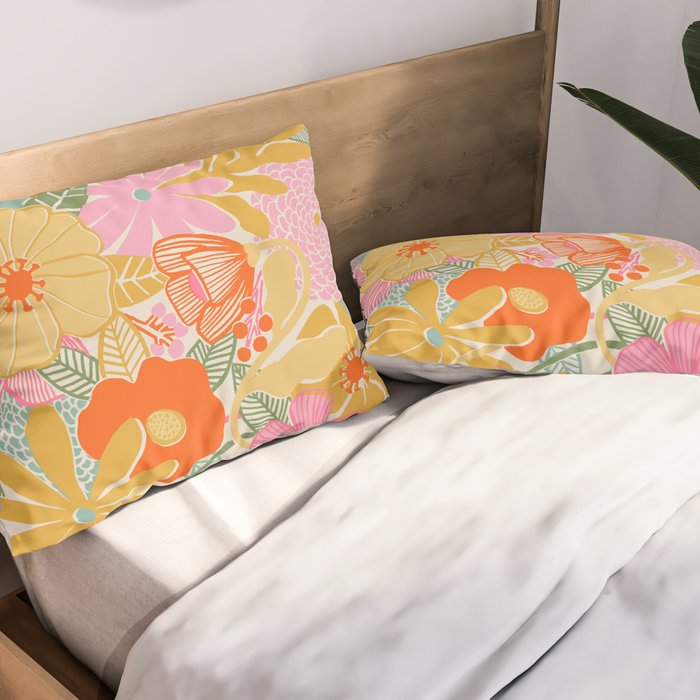 60's Retro Floral Pillow Sham Gallery Image 2