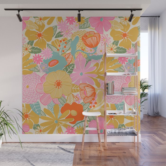 60's Retro Floral Wall Mural Gallery Image 1
