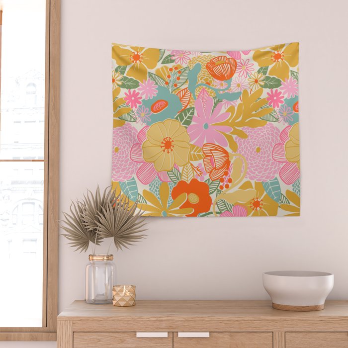 60's Retro Floral Wall Tapestry Gallery Image 2