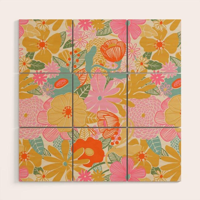 60's Retro Floral Wood Wall Art Gallery Image 1