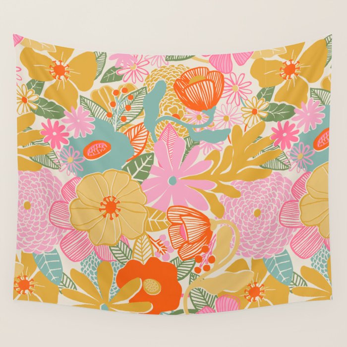 60's Retro Floral Wall Tapestry Gallery Image 1