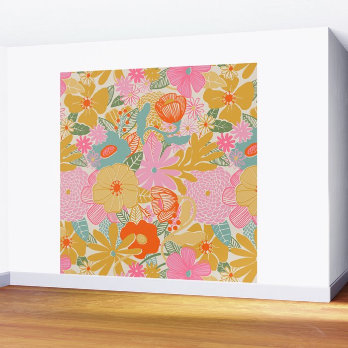 60's Retro Floral Wall Mural Gallery Image 2