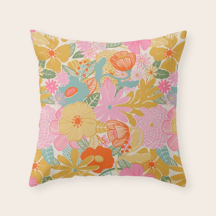 60's Retro Floral Throw Pillow Gallery Image 1