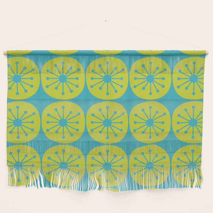 Mid Century Modern Atomic Dots Retro Pattern Lime Turquoise Wall Hanging Gallery Image 1