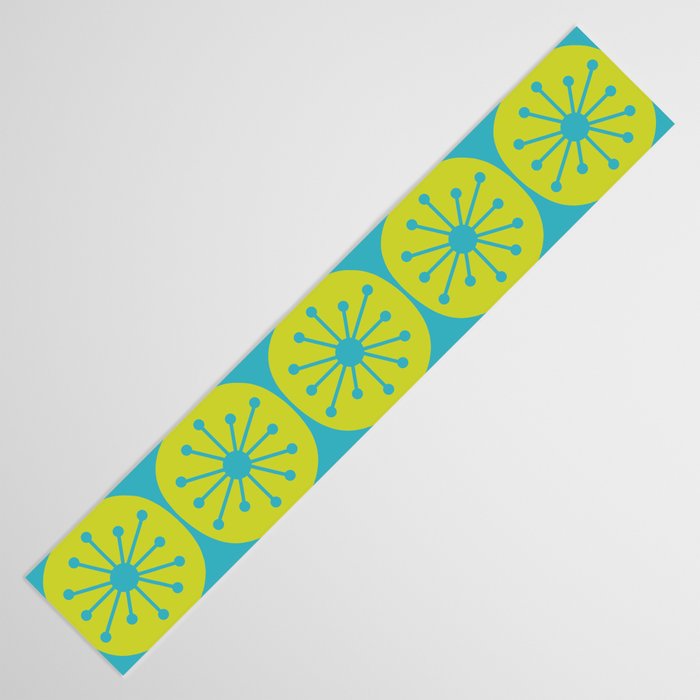 Mid Century Modern Atomic Dots Retro Pattern Lime Turquoise Table Runner Gallery Image 3