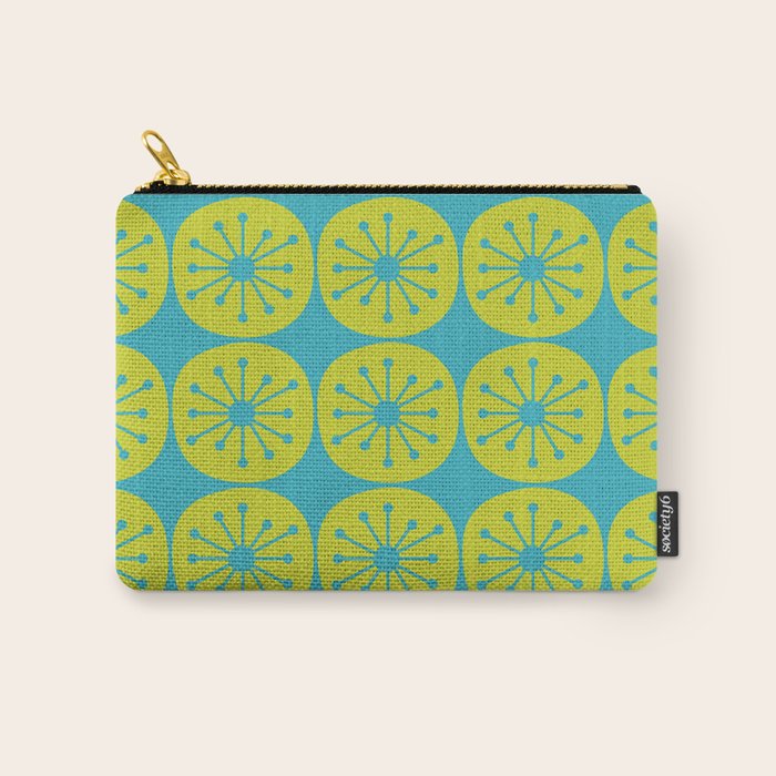 Mid Century Modern Atomic Dots Retro Pattern Lime Turquoise Carry All Pouch Gallery Image 1