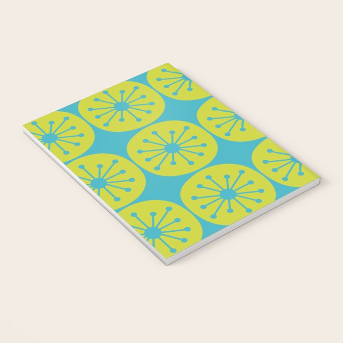 Mid Century Modern Atomic Dots Retro Pattern Lime Turquoise Notebook Gallery Image 3