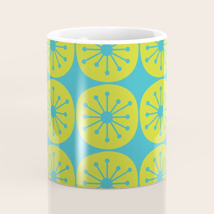 Mid Century Modern Atomic Dots Retro Pattern Lime Turquoise Coffee Mug Gallery Image 4
