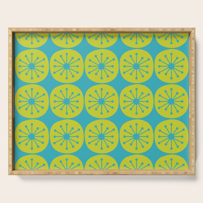 Mid Century Modern Atomic Dots Retro Pattern Lime Turquoise Serving Tray Gallery Image 1