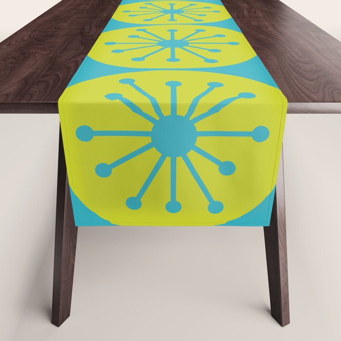 Mid Century Modern Atomic Dots Retro Pattern Lime Turquoise Table Runner Gallery Image 1