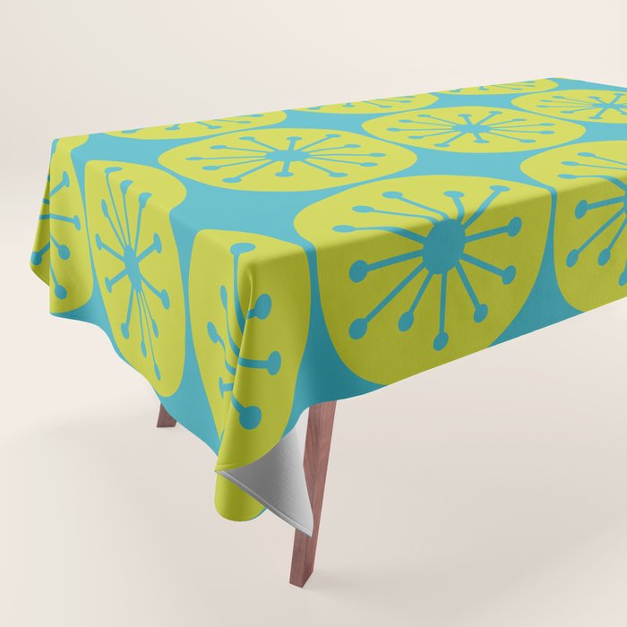 Mid Century Modern Atomic Dots Retro Pattern Lime Turquoise Tablecloth Gallery Image 1