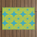 Mid Century Modern Atomic Dots Retro Pattern Lime Turquoise Outdoor Rug Gallery Image 1
