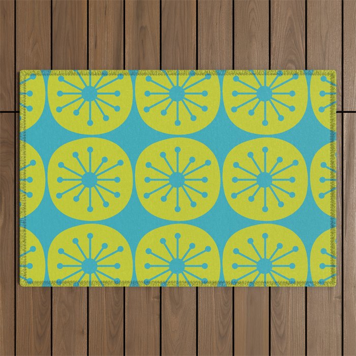 Mid Century Modern Atomic Dots Retro Pattern Lime Turquoise Outdoor Rug Gallery Image 1