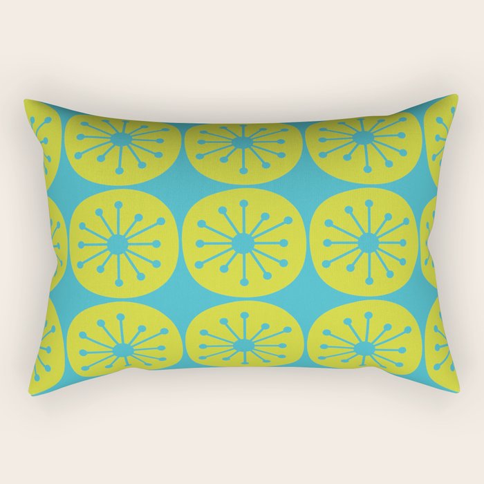 Mid Century Modern Atomic Dots Retro Pattern Lime Turquoise Rectangular Pillow Gallery Image 1