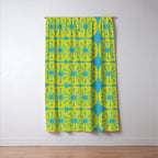 Mid Century Modern Atomic Dots Retro Pattern Lime Turquoise Window Curtain Gallery Image 3