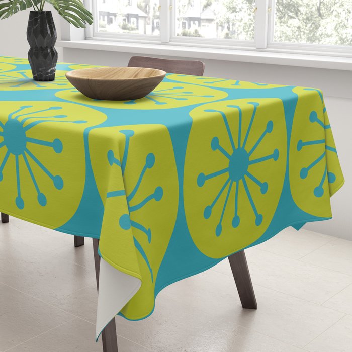 Mid Century Modern Atomic Dots Retro Pattern Lime Turquoise Tablecloth Gallery Image 3