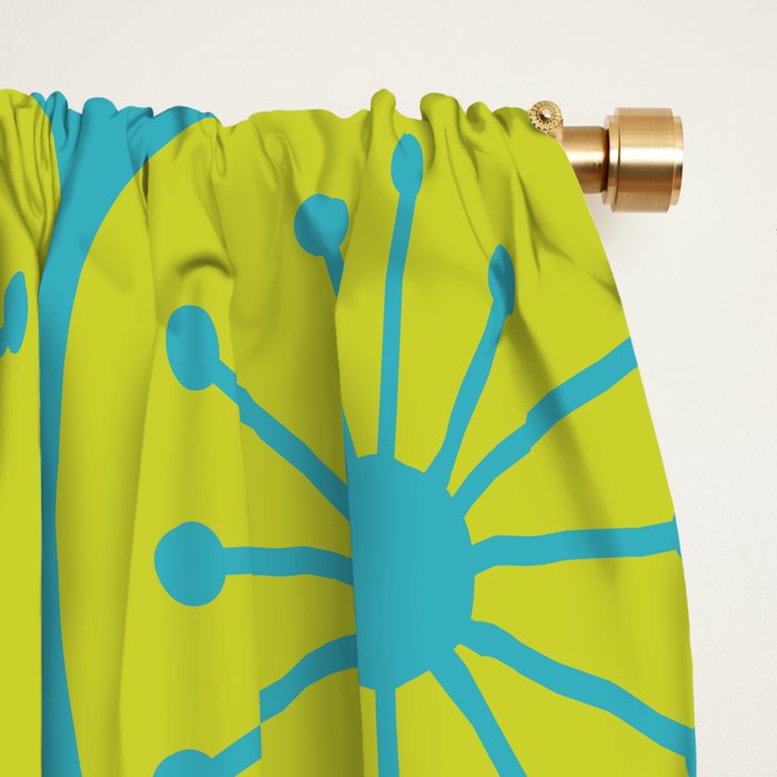 Mid Century Modern Atomic Dots Retro Pattern Lime Turquoise Window Curtain Gallery Image 2