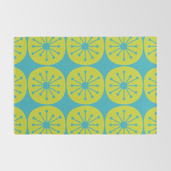 Mid Century Modern Atomic Dots Retro Pattern Lime Turquoise Rug Gallery Image 2