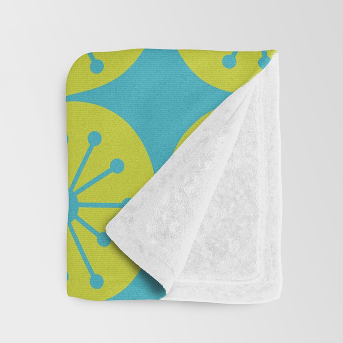 Mid Century Modern Atomic Dots Retro Pattern Lime Turquoise Throw Blanket Gallery Image 3
