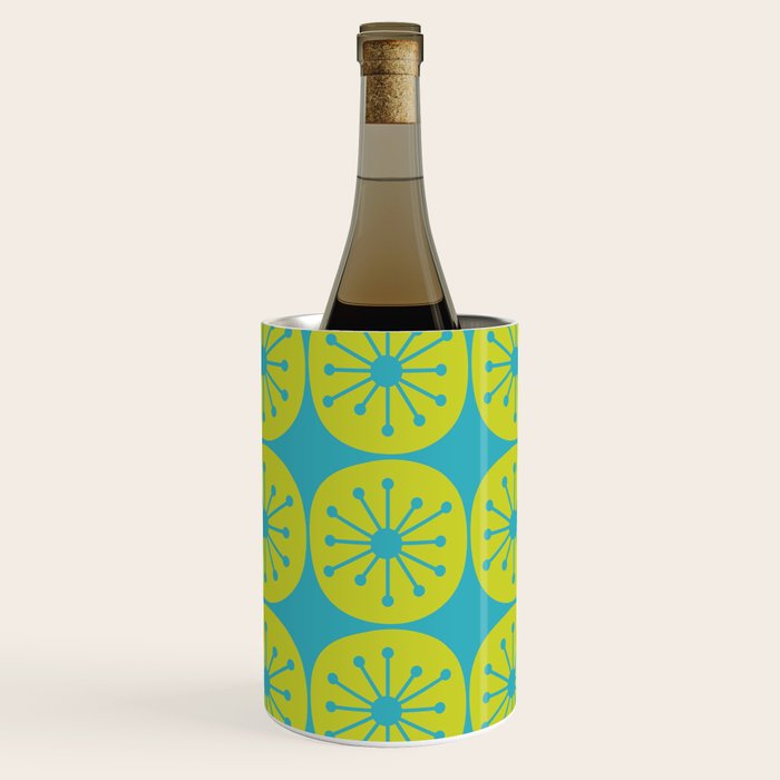 Mid Century Modern Atomic Dots Retro Pattern Lime Turquoise Wine Chiller Gallery Image 1