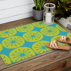 Mid Century Modern Atomic Dots Retro Pattern Lime Turquoise Outdoor Rug Gallery Image 2