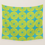 Mid Century Modern Atomic Dots Retro Pattern Lime Turquoise Wall Tapestry Gallery Image 4