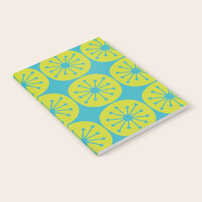 Mid Century Modern Atomic Dots Retro Pattern Lime Turquoise Notebook Gallery Image 2