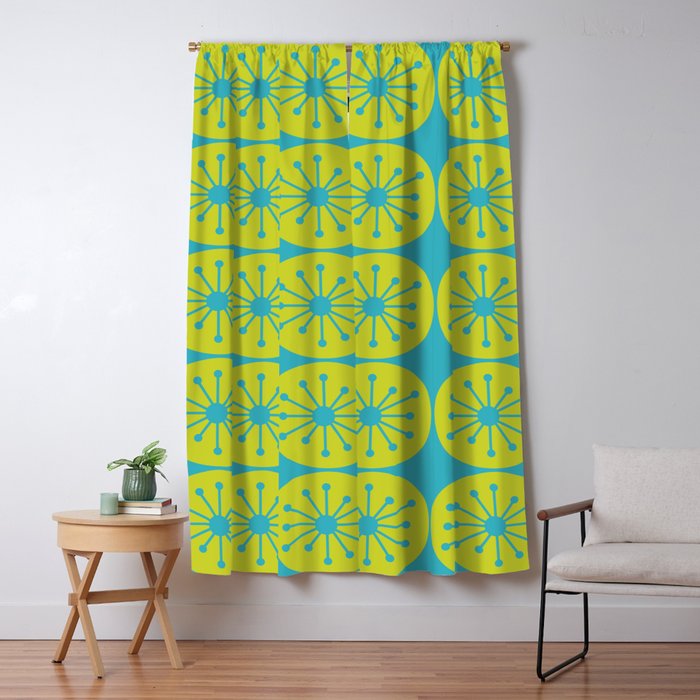 Mid Century Modern Atomic Dots Retro Pattern Lime Turquoise Window Curtain Gallery Image 5