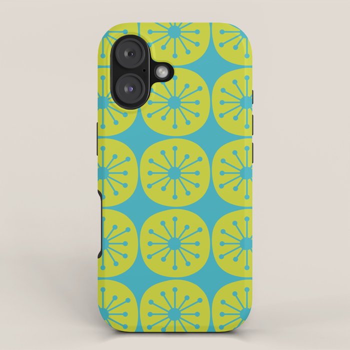 Mid Century Modern Atomic Dots Retro Pattern Lime Turquoise iPhone Case Gallery Image 1