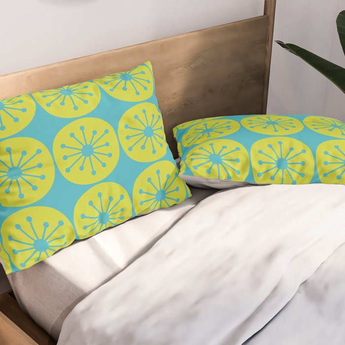 Mid Century Modern Atomic Dots Retro Pattern Lime Turquoise Pillow Sham Gallery Image 2
