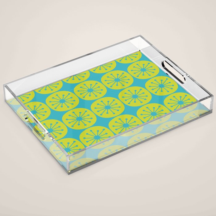 Mid Century Modern Atomic Dots Retro Pattern Lime Turquoise Acrylic Tray Gallery Image 1