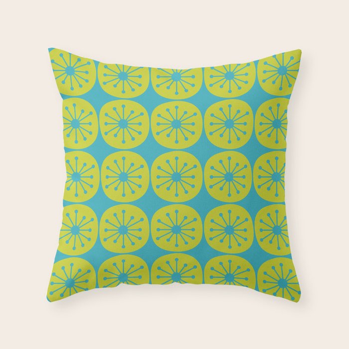 Mid Century Modern Atomic Dots Retro Pattern Lime Turquoise Throw Pillow Gallery Image 6