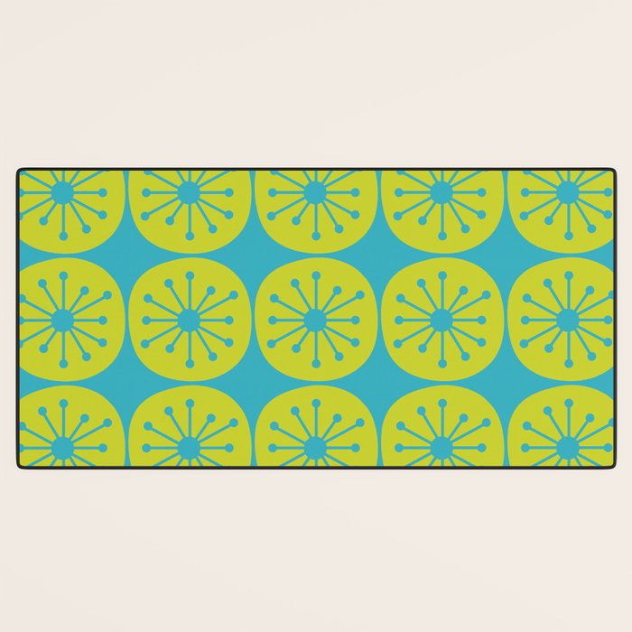 Mid Century Modern Atomic Dots Retro Pattern Lime Turquoise Desk Mat Gallery Image 3